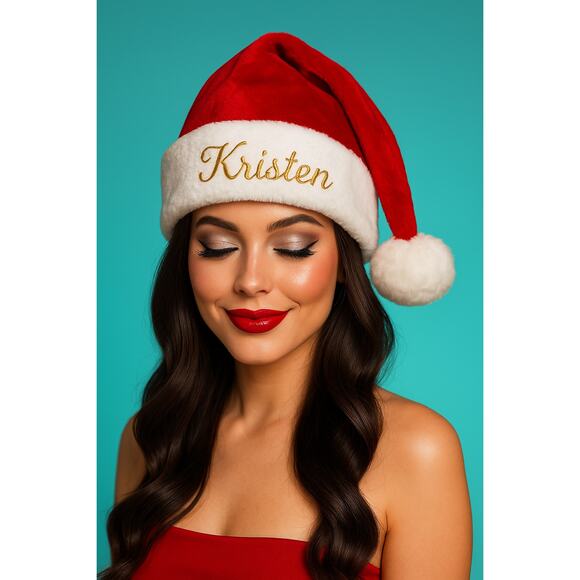 Custom Personalized Santa Hat Handmade Holiday Hat Adult & Kids Sizes - Picture 3 of 4